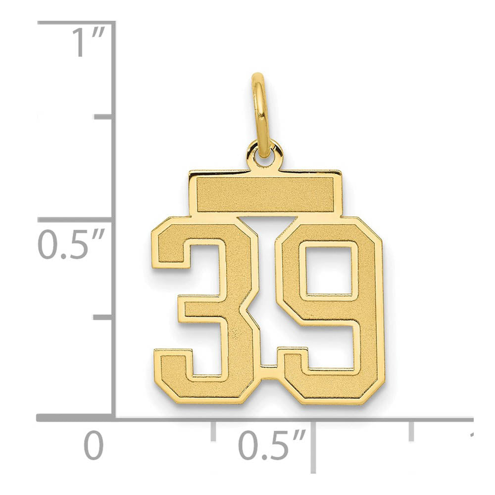 Alternate view of the 14k Yellow Gold, Jersey Collection, Small Number 39 Pendant by The Black Bow Jewelry Co.