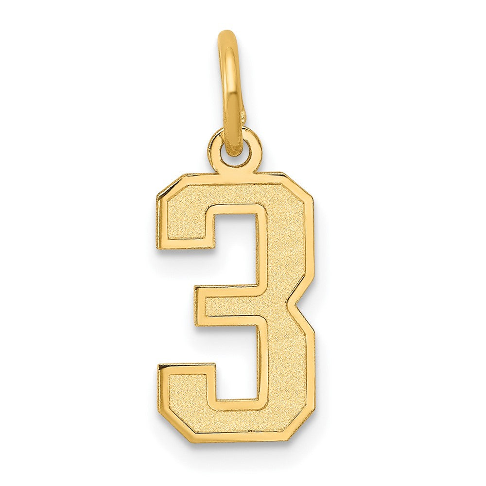 14k Yellow Gold, Jersey Collection, Small Number 3 Pendant, Item P10400-3 by The Black Bow Jewelry Co.