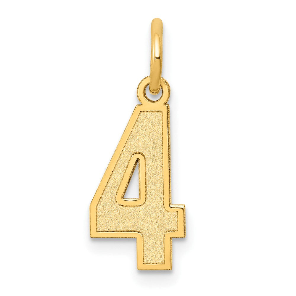 14k Yellow Gold, Jersey Collection, Small Number 4 Pendant, Item P10400-4 by The Black Bow Jewelry Co.