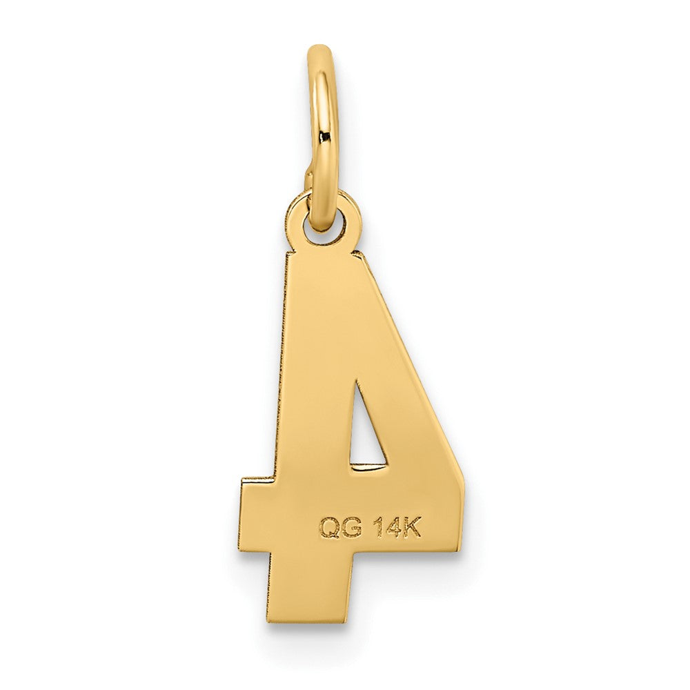 Alternate view of the 14k Yellow Gold, Jersey Collection, Small Number 4 Pendant by The Black Bow Jewelry Co.