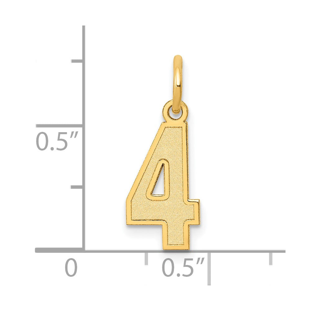 Alternate view of the 14k Yellow Gold, Jersey Collection, Small Number 4 Pendant by The Black Bow Jewelry Co.