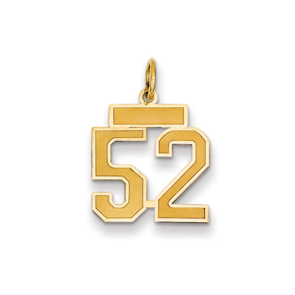 14k Yellow Gold, Jersey Collection, Small Number 52 Pendant, Item P10400-52 by The Black Bow Jewelry Co.