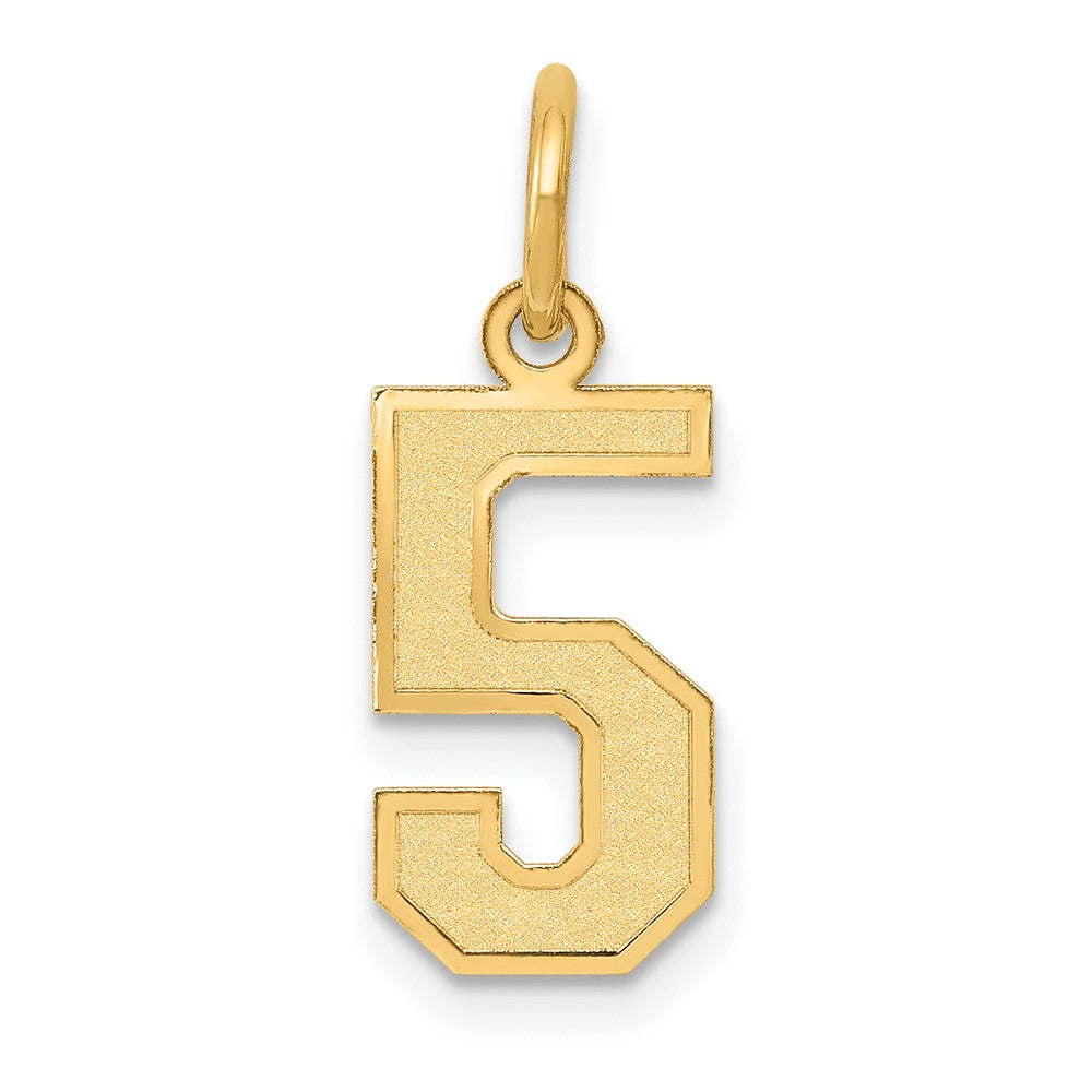 14k Yellow Gold, Jersey Collection, Small Number 5 Pendant, Item P10400-5 by The Black Bow Jewelry Co.