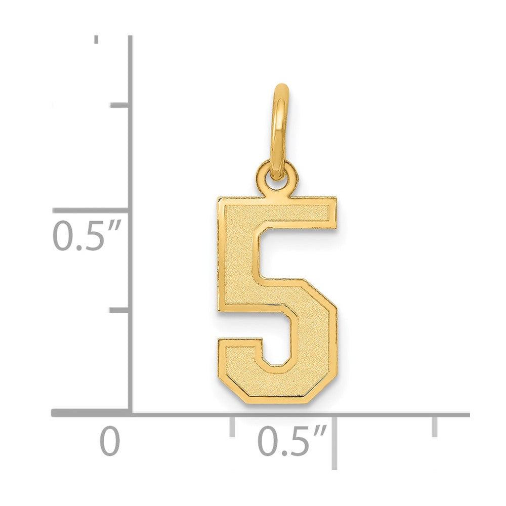 Alternate view of the 14k Yellow Gold, Jersey Collection, Small Number 5 Pendant by The Black Bow Jewelry Co.