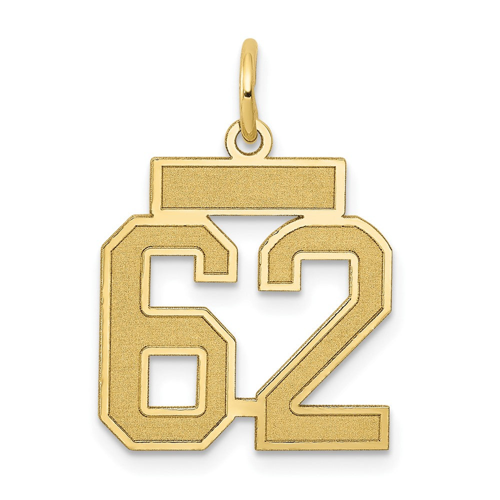 14k Yellow Gold, Jersey Collection, Small Number 62 Pendant, Item P10400-62 by The Black Bow Jewelry Co.
