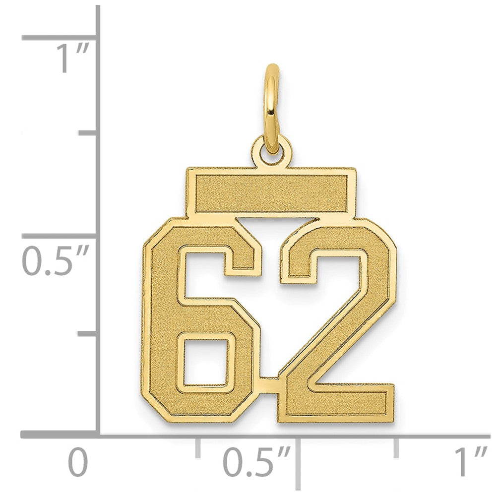 Alternate view of the 14k Yellow Gold, Jersey Collection, Small Number 62 Pendant by The Black Bow Jewelry Co.