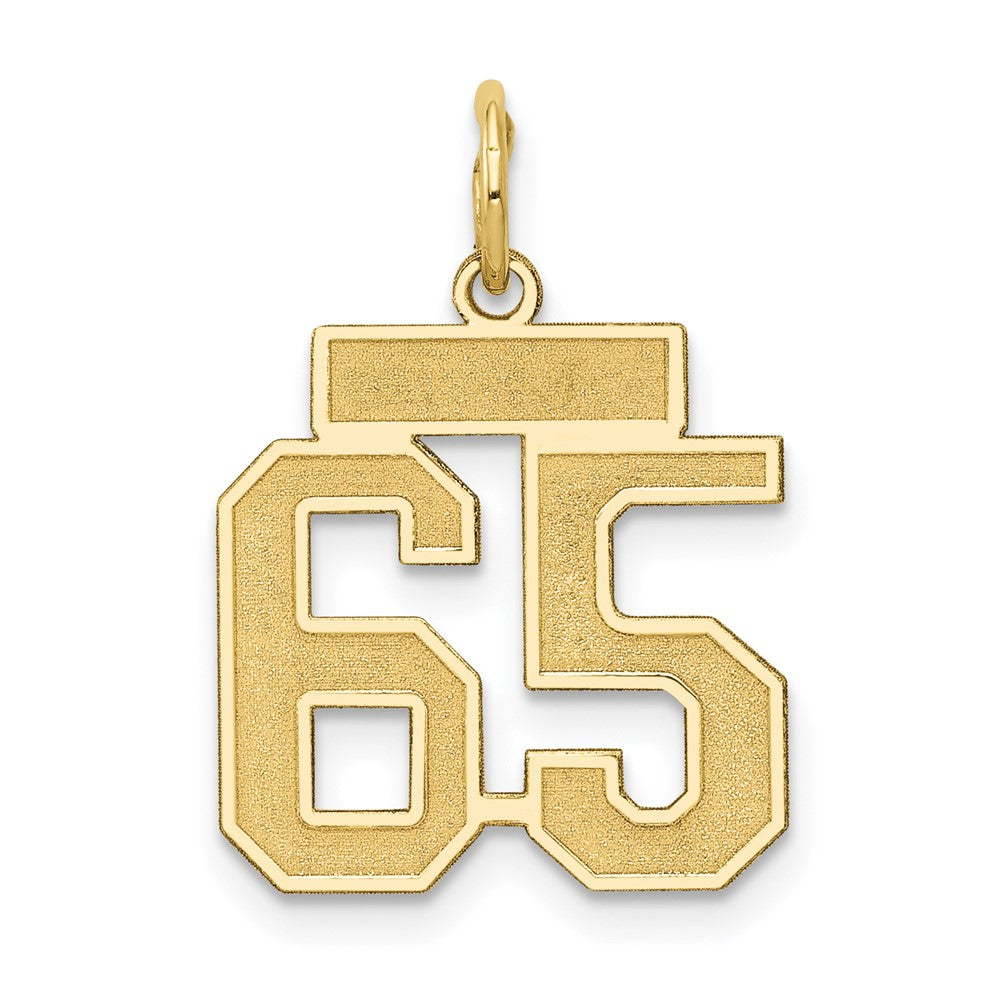 14k Yellow Gold, Jersey Collection, Small Number 65 Pendant, Item P10400-65 by The Black Bow Jewelry Co.