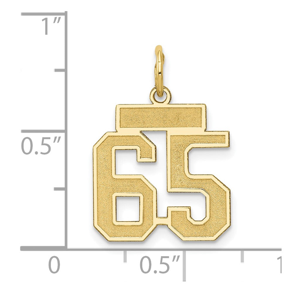 Alternate view of the 14k Yellow Gold, Jersey Collection, Small Number 65 Pendant by The Black Bow Jewelry Co.