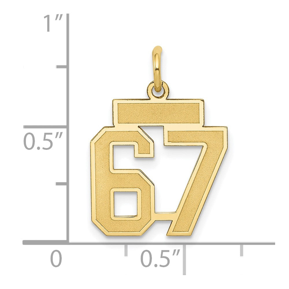 Alternate view of the 14k Yellow Gold, Jersey Collection, Small Number 67 Pendant by The Black Bow Jewelry Co.