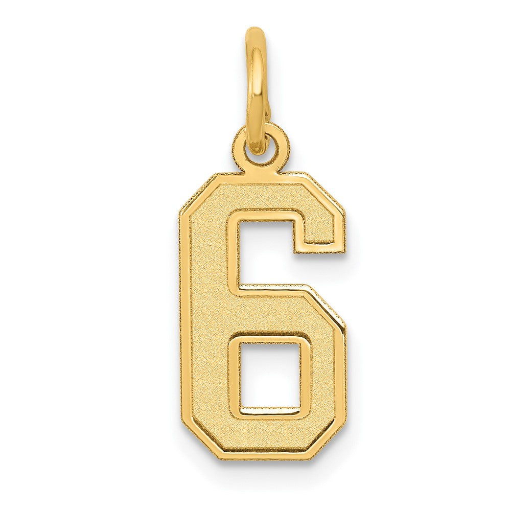 14k Yellow Gold, Jersey Collection, Small Number 6 Pendant, Item P10400-6 by The Black Bow Jewelry Co.
