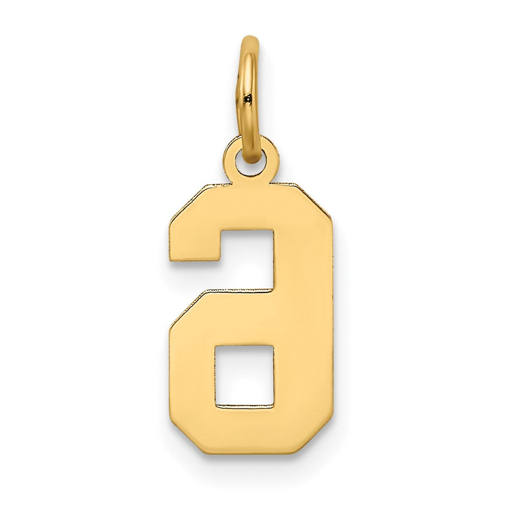 Alternate view of the 14k Yellow Gold, Jersey Collection, Small Number 6 Pendant by The Black Bow Jewelry Co.