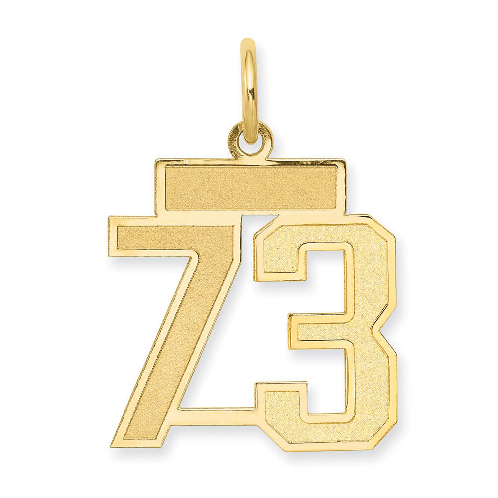14k Yellow Gold, Jersey Collection, Small Number 73 Pendant, Item P10400-73 by The Black Bow Jewelry Co.