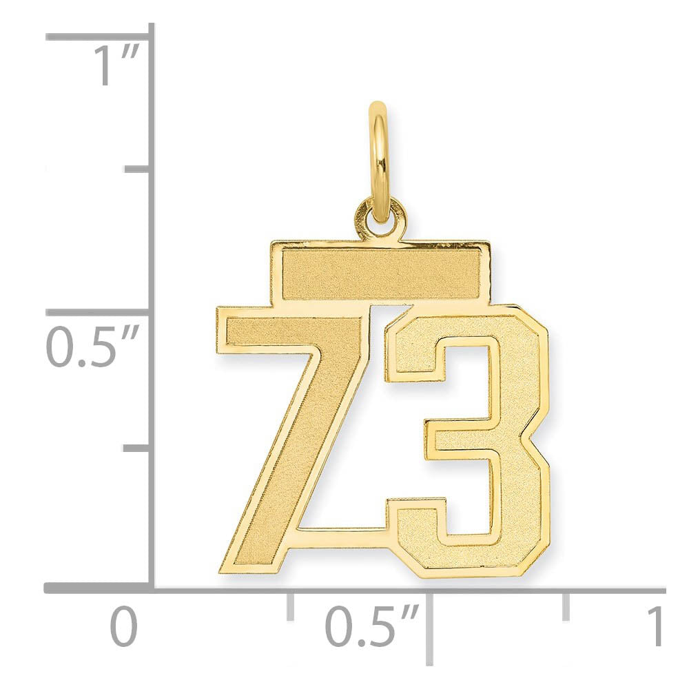 Alternate view of the 14k Yellow Gold, Jersey Collection, Small Number 73 Pendant by The Black Bow Jewelry Co.
