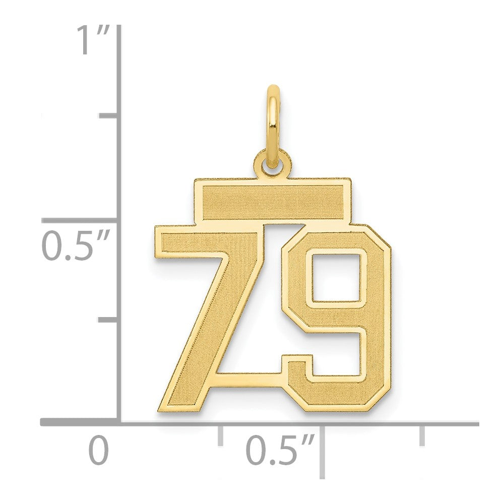 Alternate view of the 14k Yellow Gold, Jersey Collection, Small Number 79 Pendant by The Black Bow Jewelry Co.