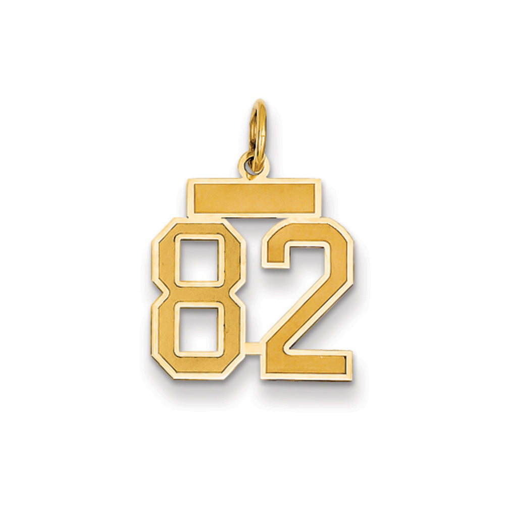 14k Yellow Gold, Jersey Collection, Small Number 82 Pendant, Item P10400-82 by The Black Bow Jewelry Co.