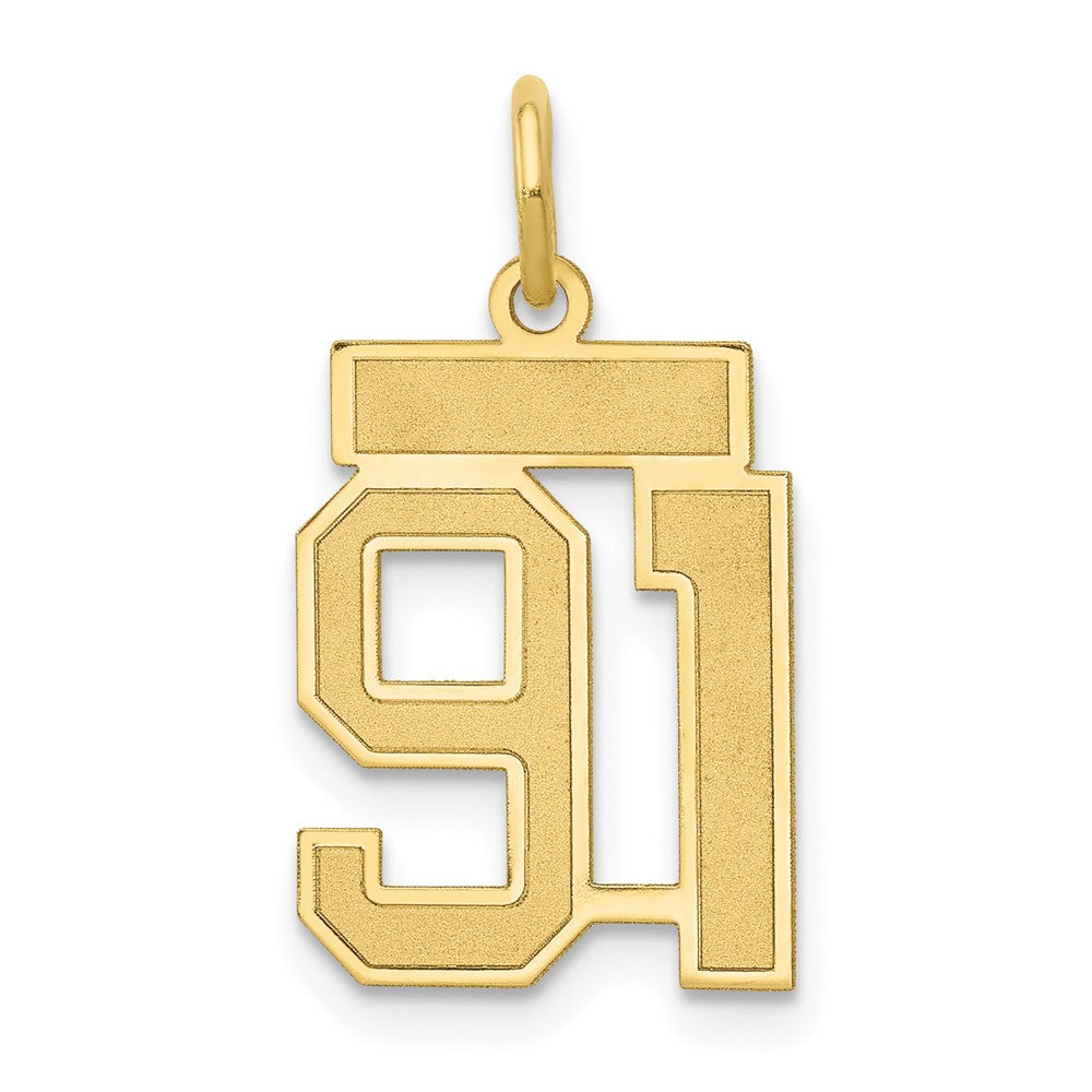 14k Yellow Gold, Jersey Collection, Small Number 91 Pendant, Item P10400-91 by The Black Bow Jewelry Co.