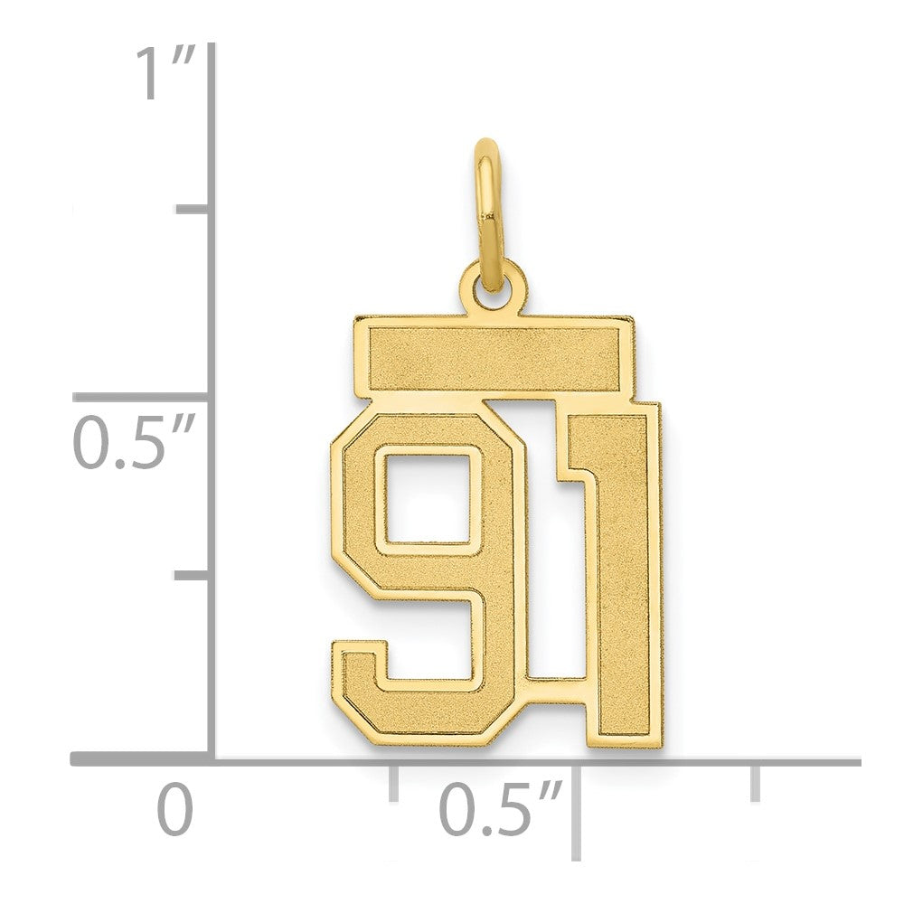 Alternate view of the 14k Yellow Gold, Jersey Collection, Small Number 91 Pendant by The Black Bow Jewelry Co.