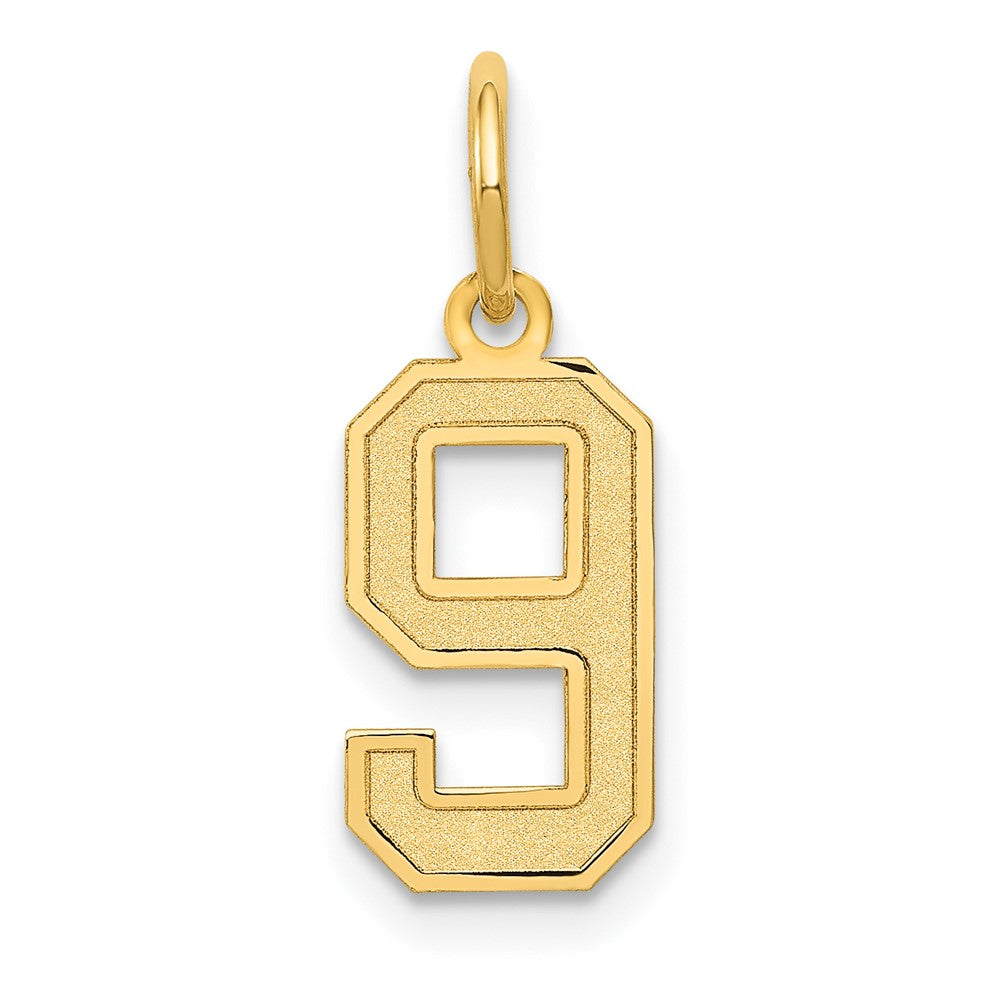 14k Yellow Gold, Jersey Collection, Small Number 9 Pendant, Item P10400-9 by The Black Bow Jewelry Co.