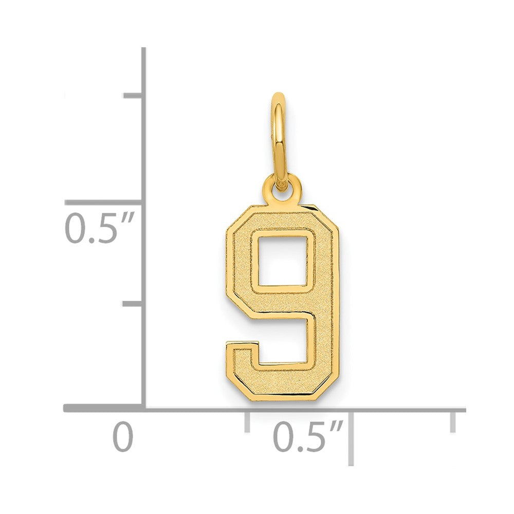 Alternate view of the 14k Yellow Gold, Jersey Collection, Small Number 9 Pendant by The Black Bow Jewelry Co.