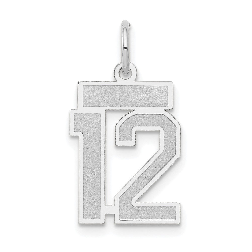 14k White Gold, Jersey Collection, Small Number 12 Pendant, Item P10401-12 by The Black Bow Jewelry Co.