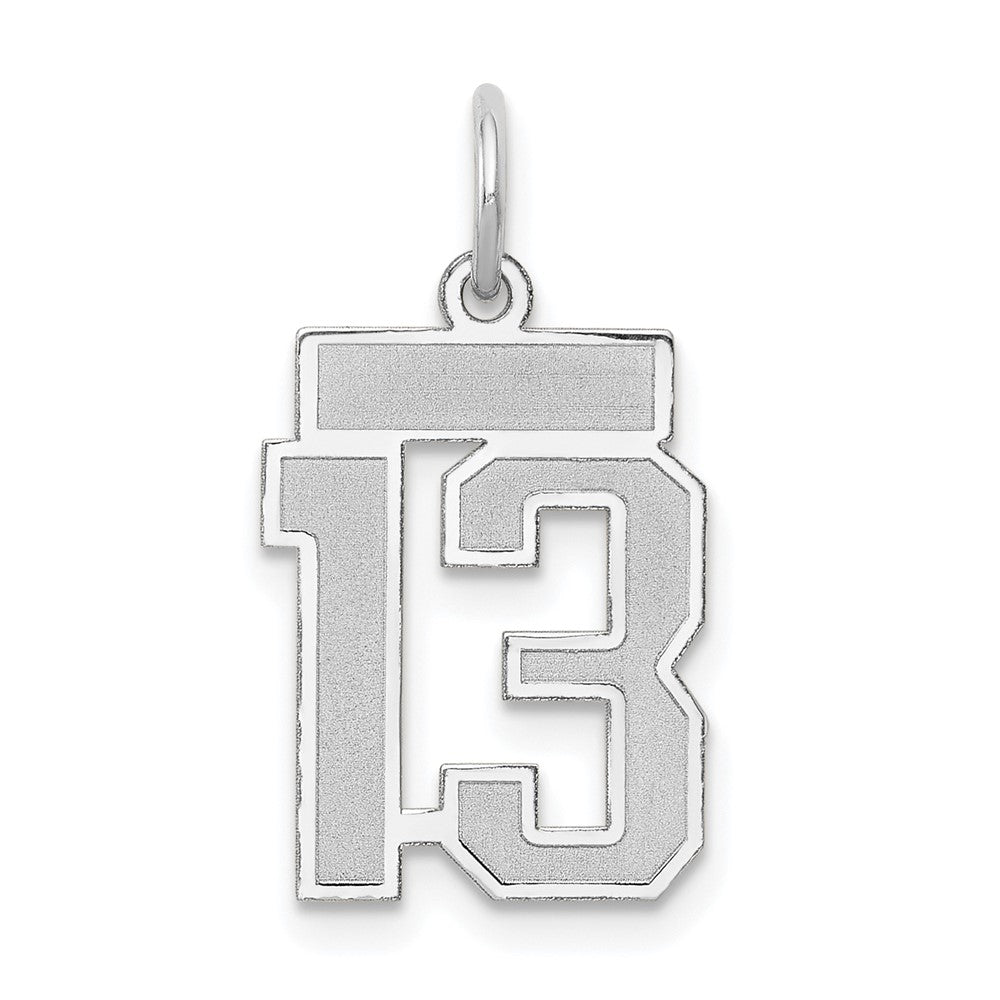 14k White Gold, Jersey Collection, Small Number 13 Pendant, Item P10401-13 by The Black Bow Jewelry Co.
