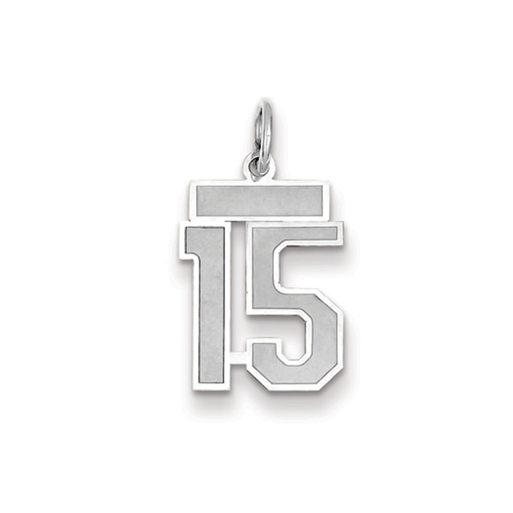 14k White Gold, Jersey Collection, Small Number 15 Pendant, Item P10401-15 by The Black Bow Jewelry Co.