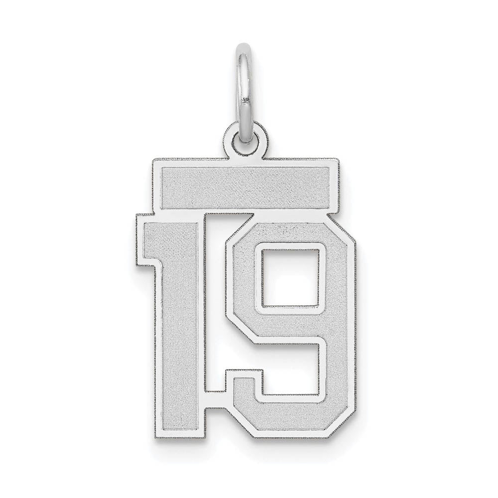 14k White Gold, Jersey Collection, Small Number 19 Pendant, Item P10401-19 by The Black Bow Jewelry Co.