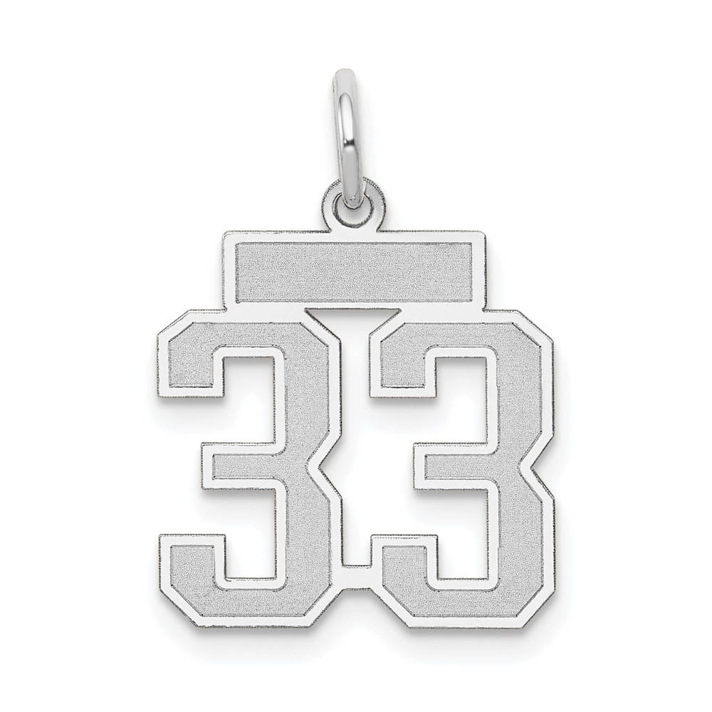 14k White Gold, Jersey Collection, Small Number 33 Pendant, Item P10401-33 by The Black Bow Jewelry Co.