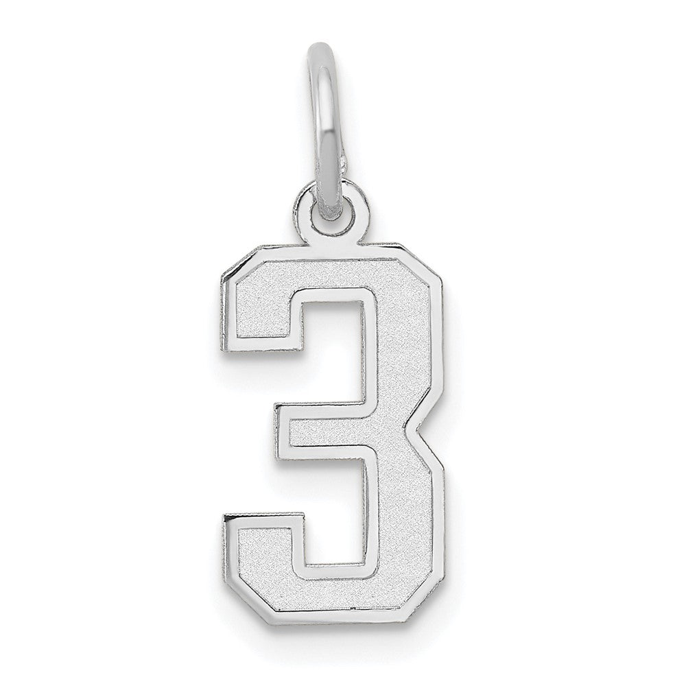 14k White Gold, Jersey Collection, Small Number 3 Pendant, Item P10401-3 by The Black Bow Jewelry Co.