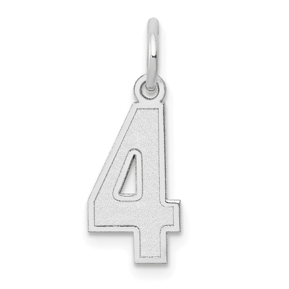 14k White Gold, Jersey Collection, Small Number 4 Pendant, Item P10401-4 by The Black Bow Jewelry Co.