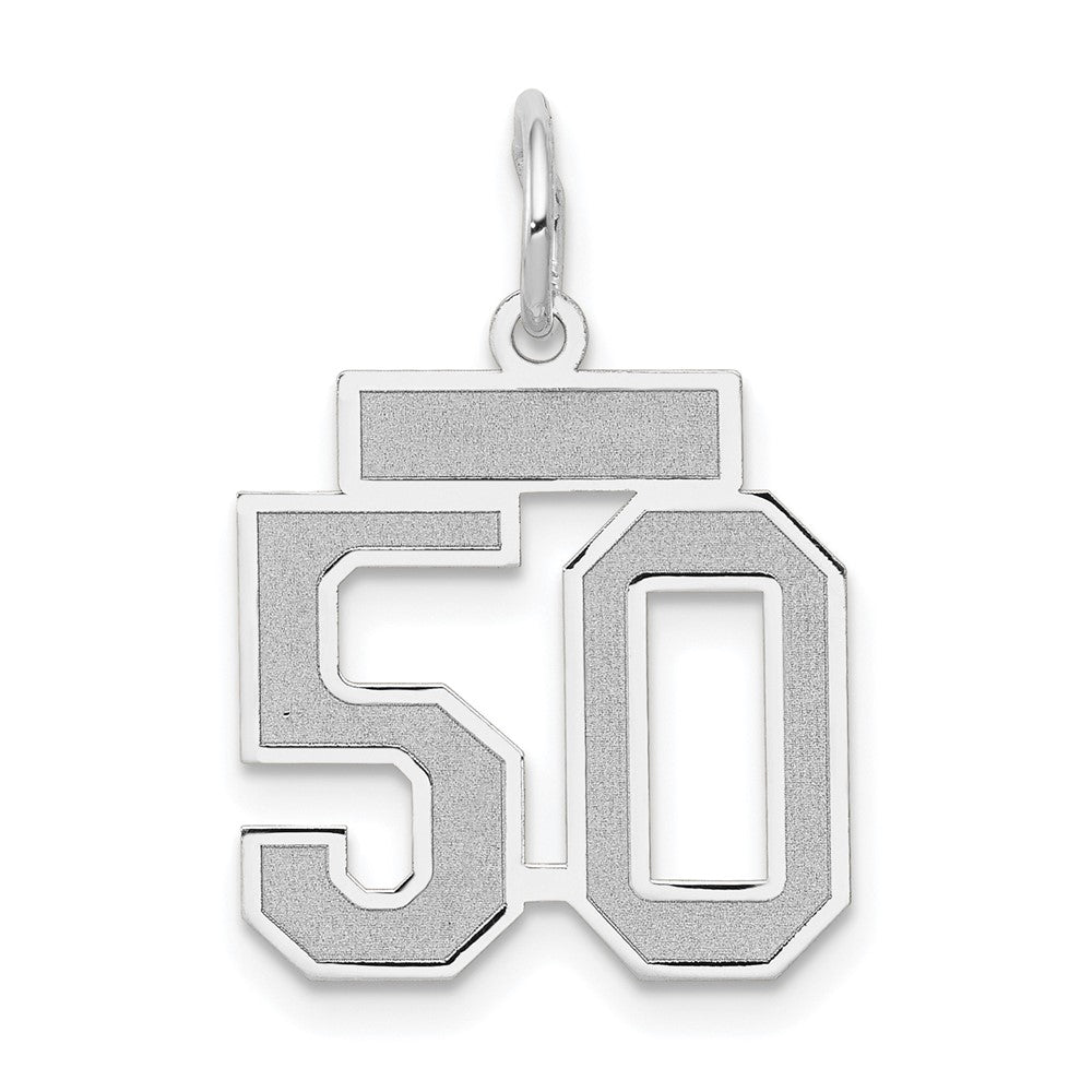 14k White Gold, Jersey Collection, Small Number 50 Pendant, Item P10401-50 by The Black Bow Jewelry Co.