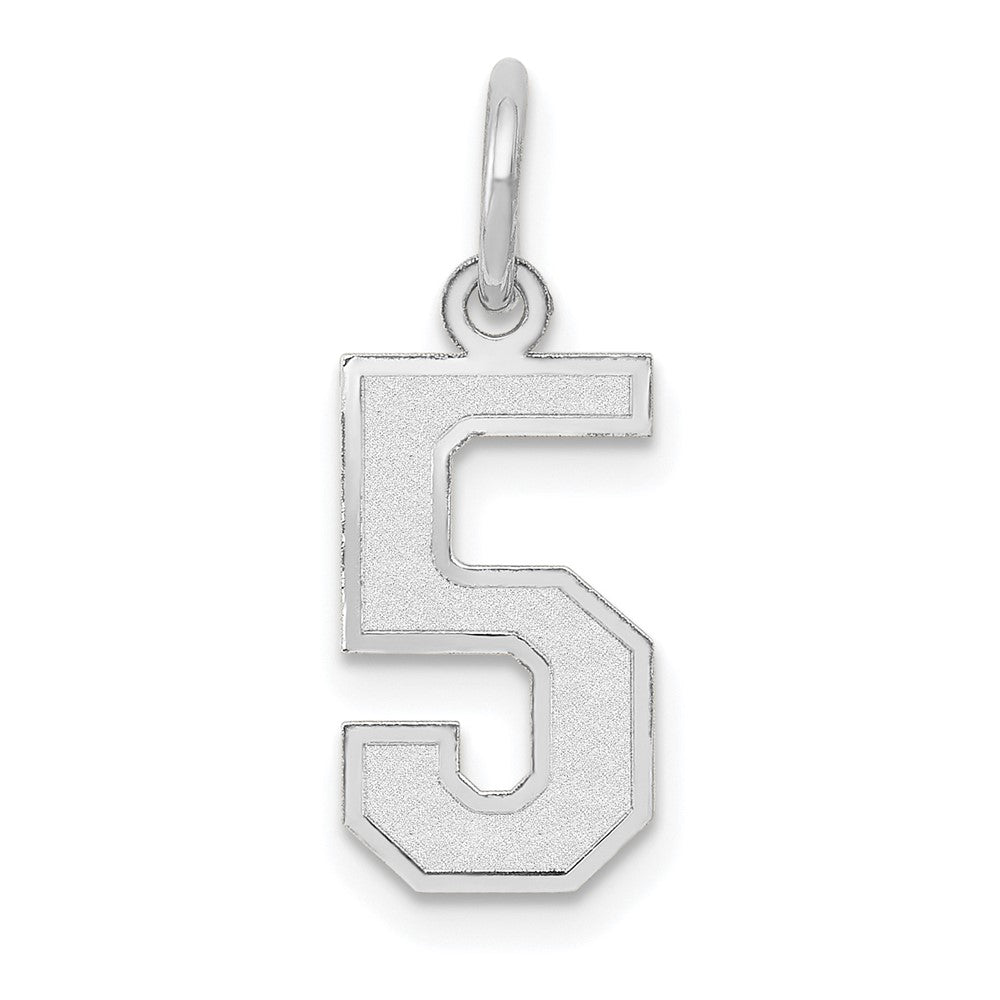 14k White Gold, Jersey Collection, Small Number 5 Pendant, Item P10401-5 by The Black Bow Jewelry Co.