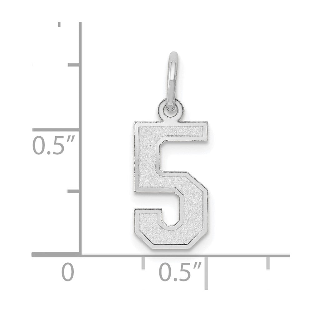 Alternate view of the 14k White Gold, Jersey Collection, Small Number 5 Pendant by The Black Bow Jewelry Co.