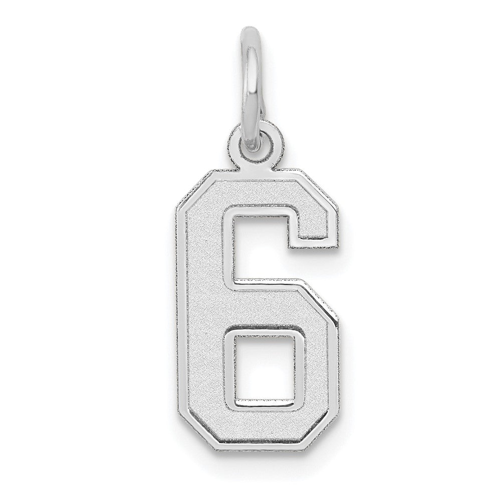 14k White Gold, Jersey Collection, Small Number 6 Pendant, Item P10401-6 by The Black Bow Jewelry Co.