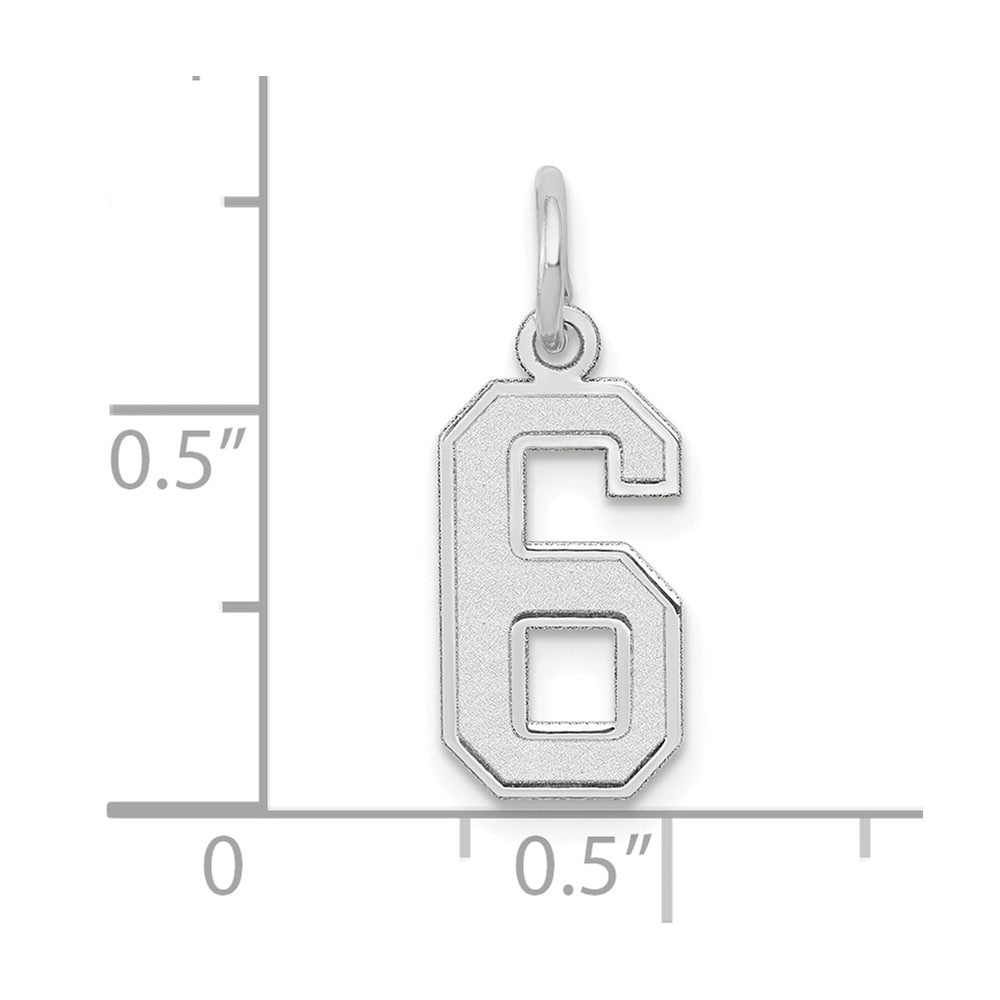 Alternate view of the 14k White Gold, Jersey Collection, Small Number 6 Pendant by The Black Bow Jewelry Co.