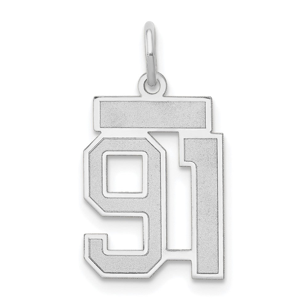 14k White Gold, Jersey Collection, Small Number 91 Pendant, Item P10401-91 by The Black Bow Jewelry Co.
