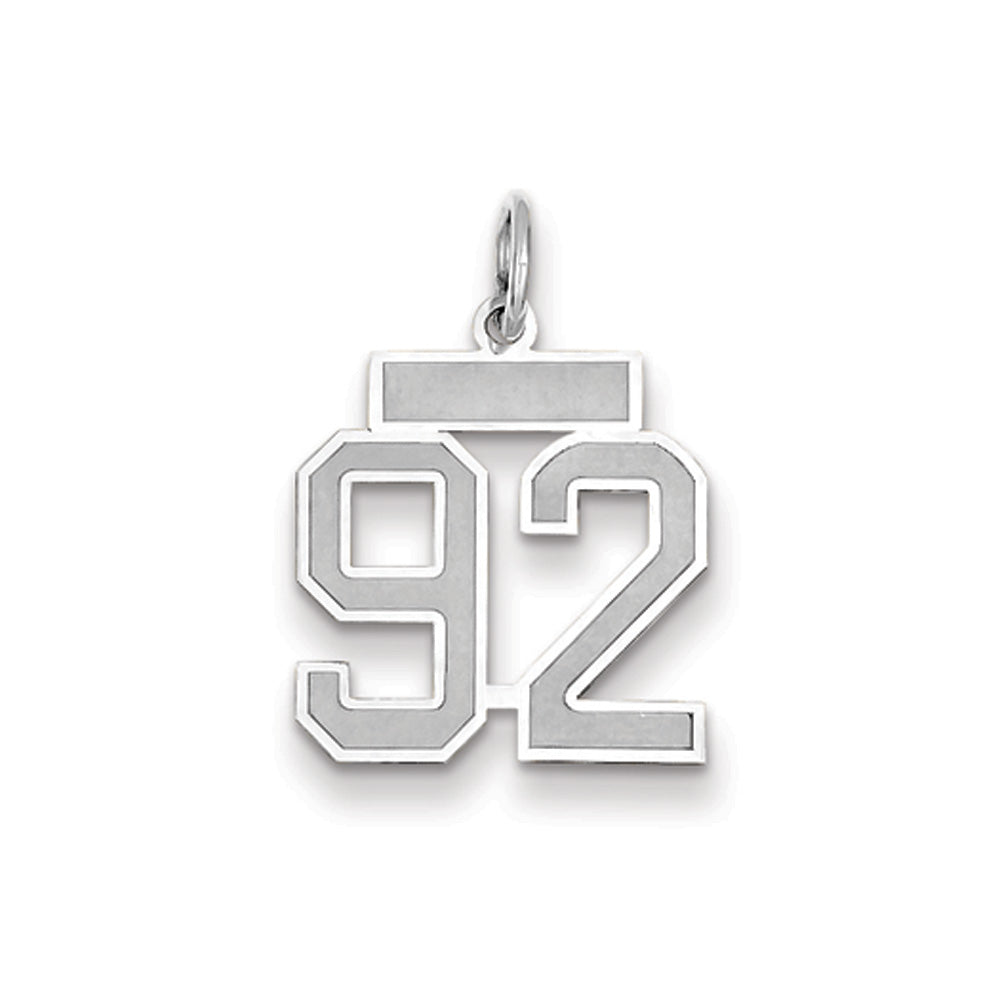 14k White Gold, Jersey Collection, Small Number 92 Pendant, Item P10401-92 by The Black Bow Jewelry Co.