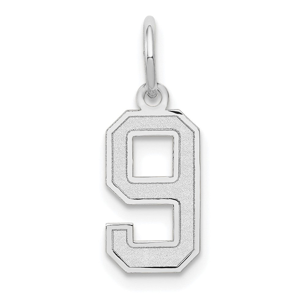 14k White Gold, Jersey Collection, Small Number 9 Pendant, Item P10401-9 by The Black Bow Jewelry Co.