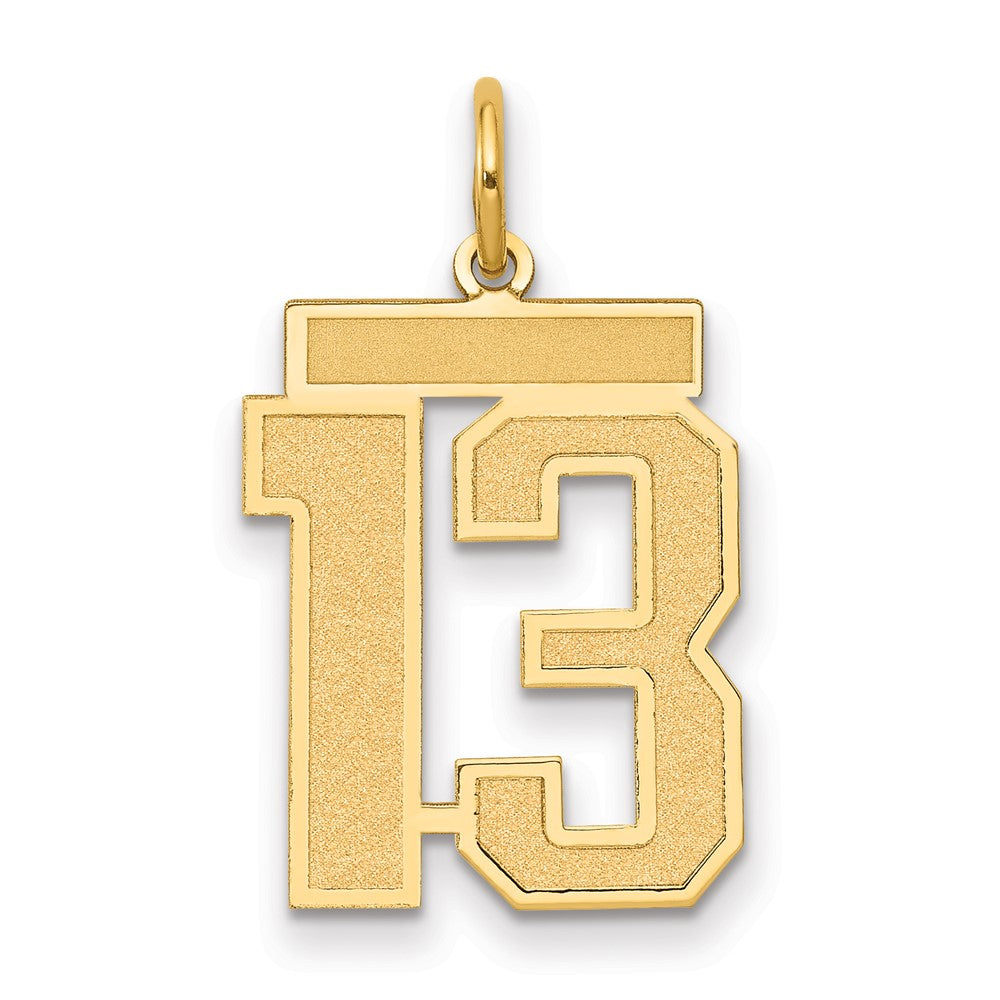 14k Yellow Gold, Jersey Collection, Medium Number 13 Pendant, Item P10402-13 by The Black Bow Jewelry Co.