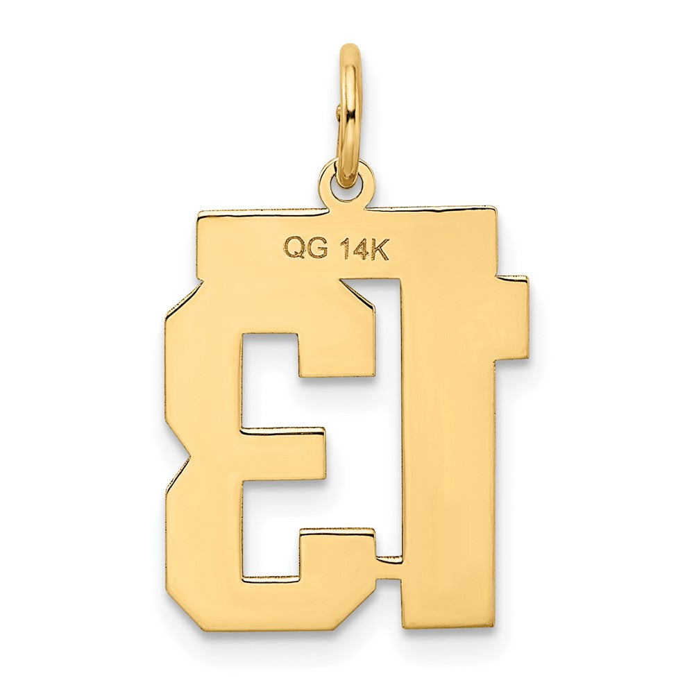 Alternate view of the 14k Yellow Gold, Jersey Collection, Medium Number 13 Pendant by The Black Bow Jewelry Co.