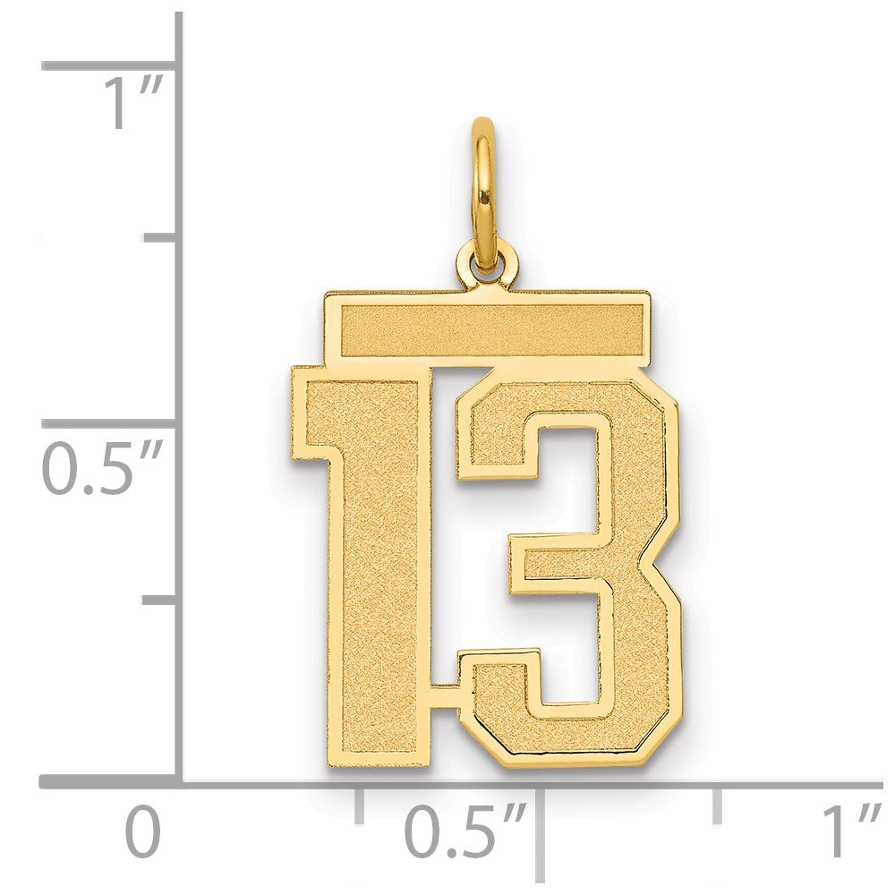 Alternate view of the 14k Yellow Gold, Jersey Collection, Medium Number 13 Pendant by The Black Bow Jewelry Co.