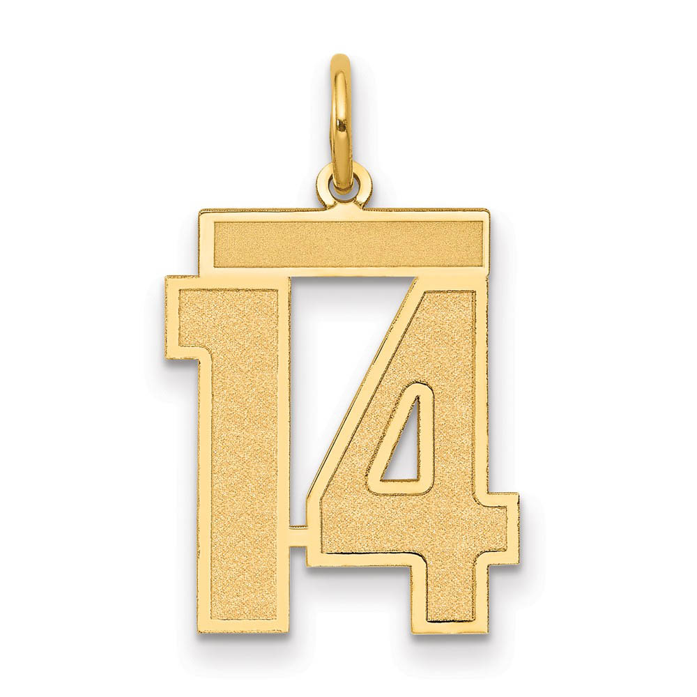 14k Yellow Gold, Jersey Collection, Medium Number 14 Pendant, Item P10402-14 by The Black Bow Jewelry Co.