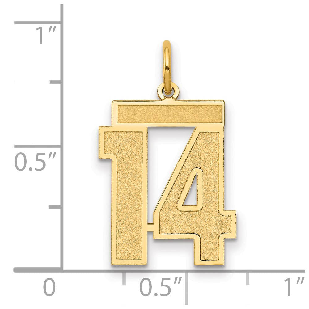 Alternate view of the 14k Yellow Gold, Jersey Collection, Medium Number 14 Pendant by The Black Bow Jewelry Co.