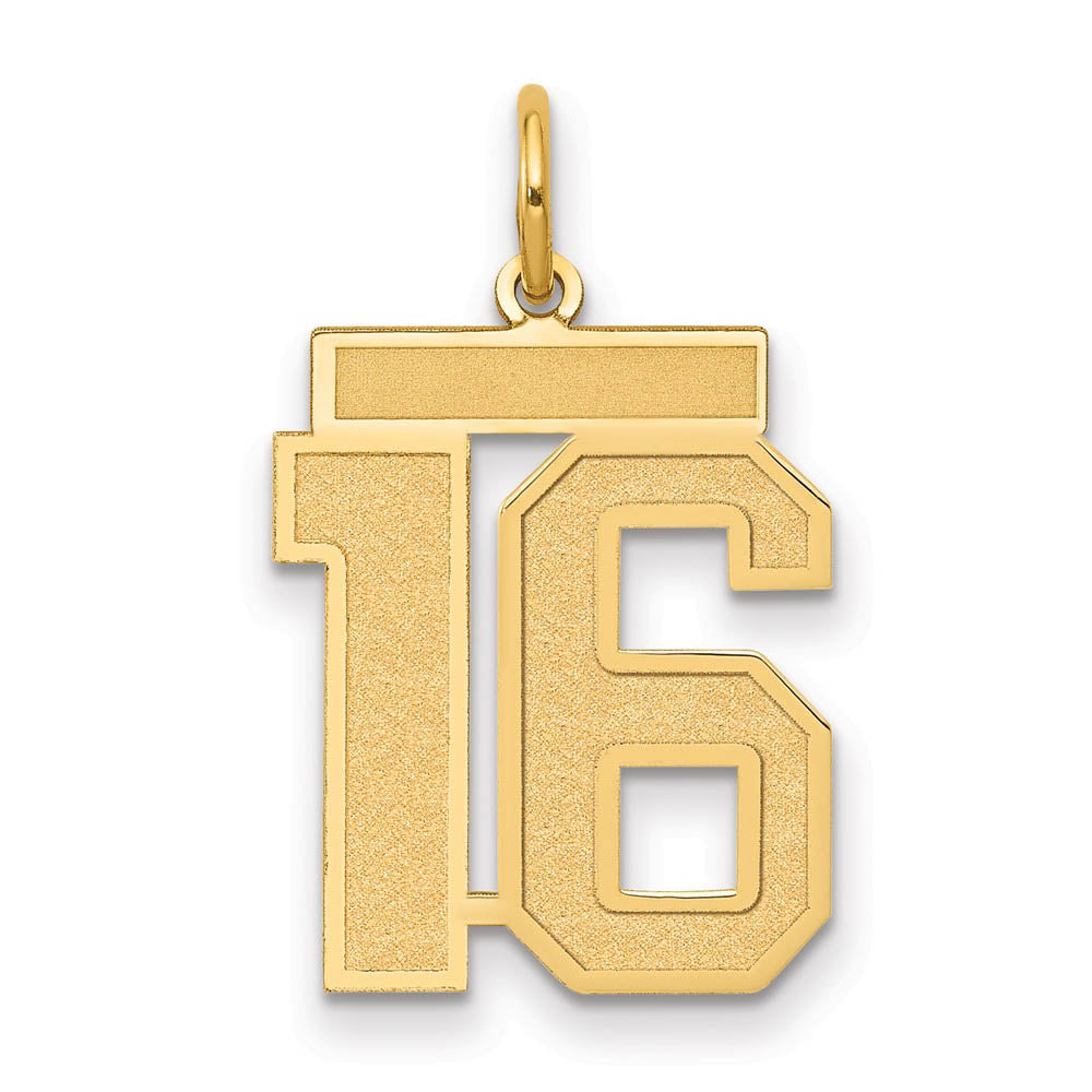 14k Yellow Gold, Jersey Collection, Medium Number 16 Pendant, Item P10402-16 by The Black Bow Jewelry Co.