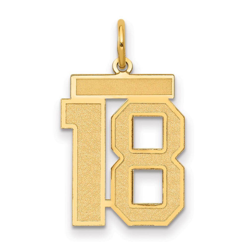 14k Yellow Gold, Jersey Collection, Medium Number 18 Pendant, Item P10402-18 by The Black Bow Jewelry Co.