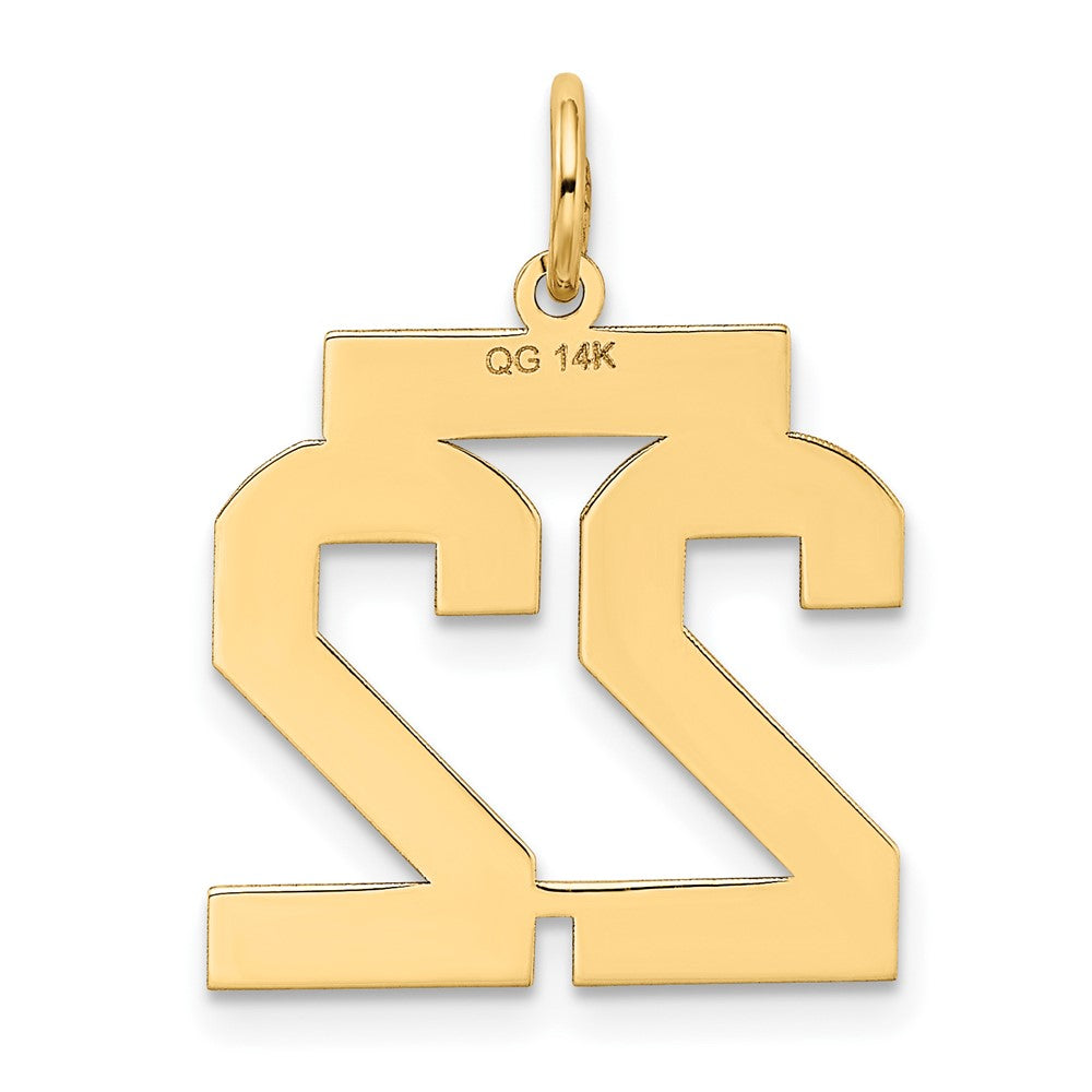 Alternate view of the 14k Yellow Gold, Jersey Collection, Medium Number 22 Pendant by The Black Bow Jewelry Co.