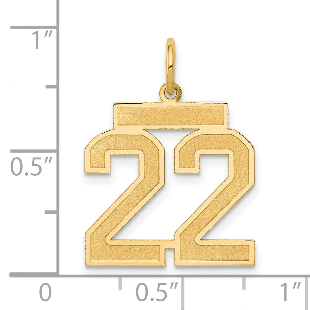 Alternate view of the 14k Yellow Gold, Jersey Collection, Medium Number 22 Pendant by The Black Bow Jewelry Co.
