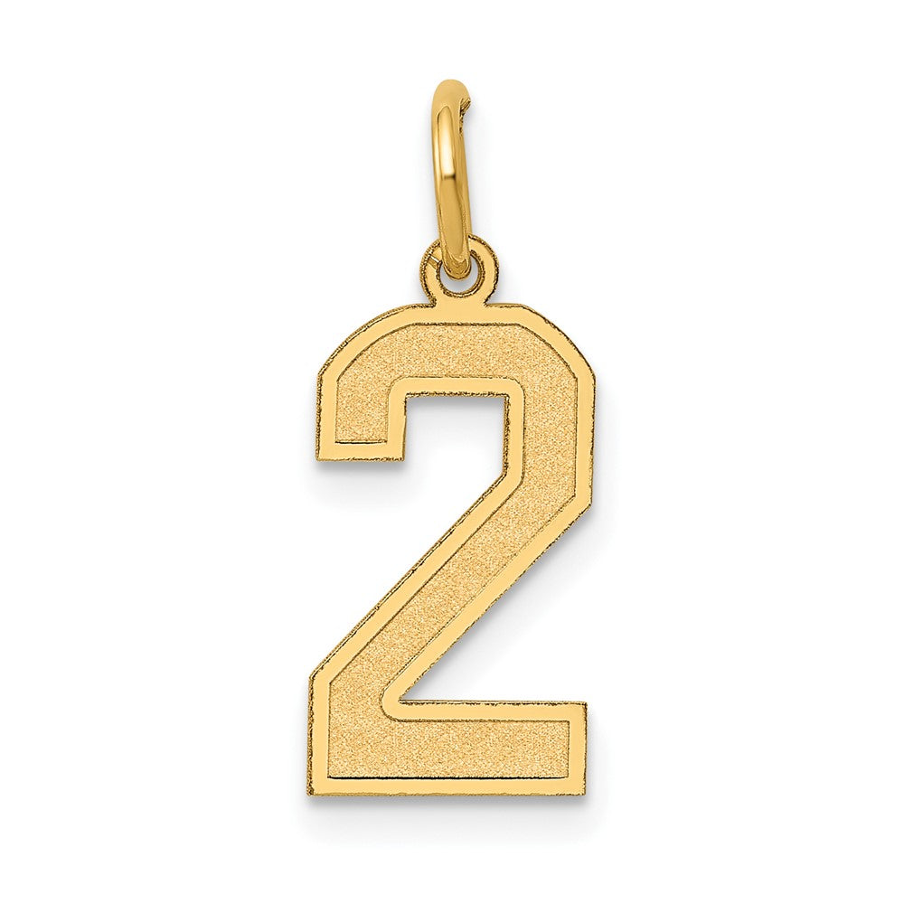 14k Yellow Gold, Jersey Collection, Medium Number 2 Pendant, Item P10402-2 by The Black Bow Jewelry Co.