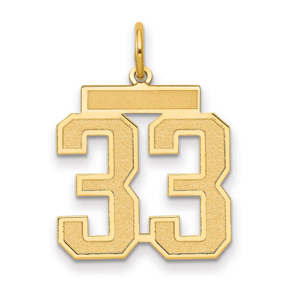 14k Yellow Gold, Jersey Collection, Medium Number 33 Pendant, Item P10402-33 by The Black Bow Jewelry Co.