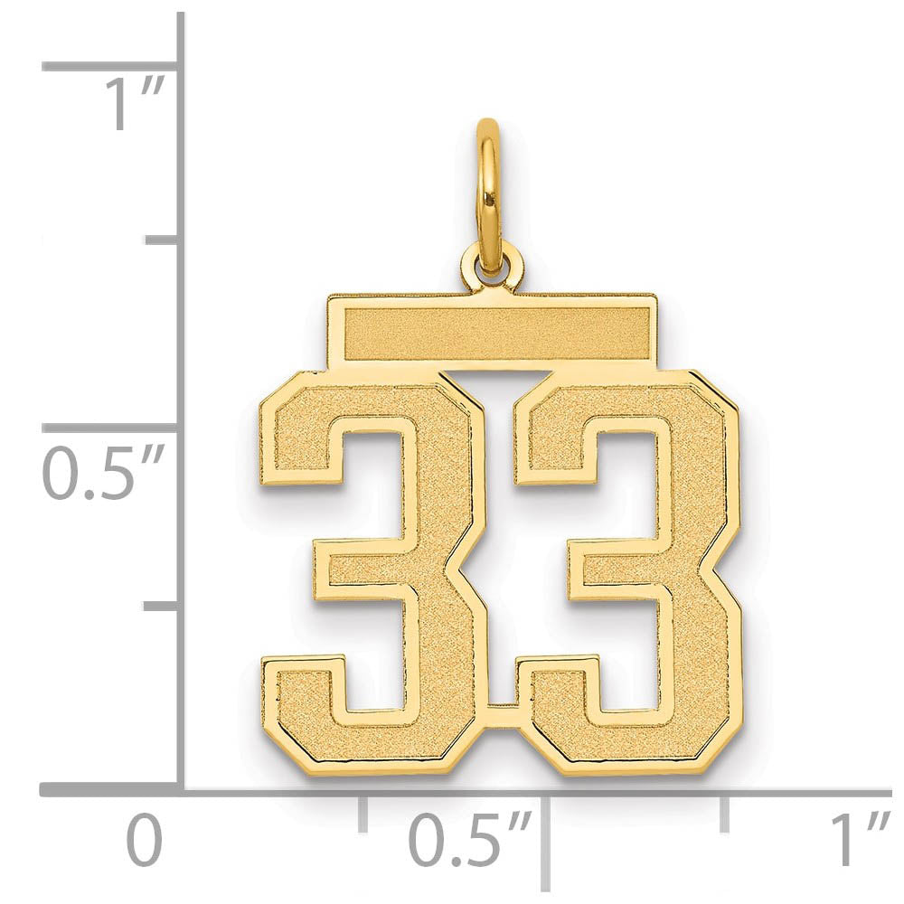 Alternate view of the 14k Yellow Gold, Jersey Collection, Medium Number 33 Pendant by The Black Bow Jewelry Co.
